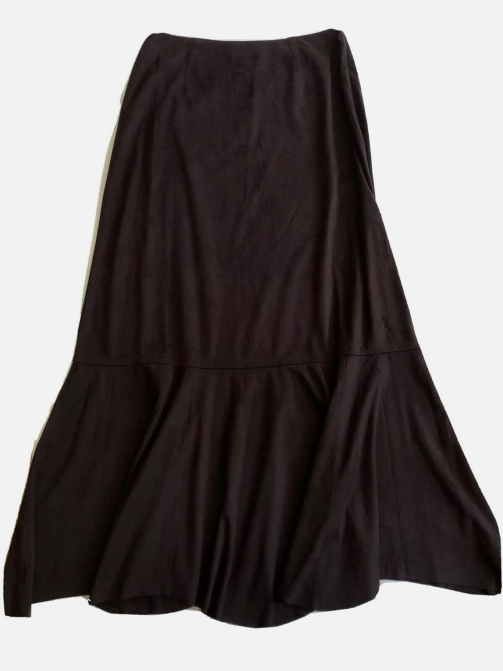 NWT J.Jill Java Brown Soft Micro Suede Ruffle Flounce Midi Skirt